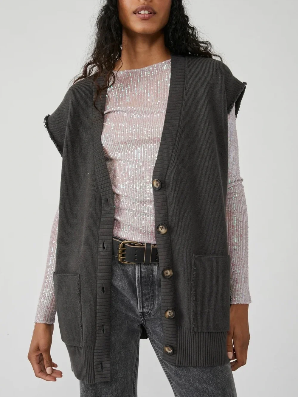 Free People Oakleigh Vest Dark Grey